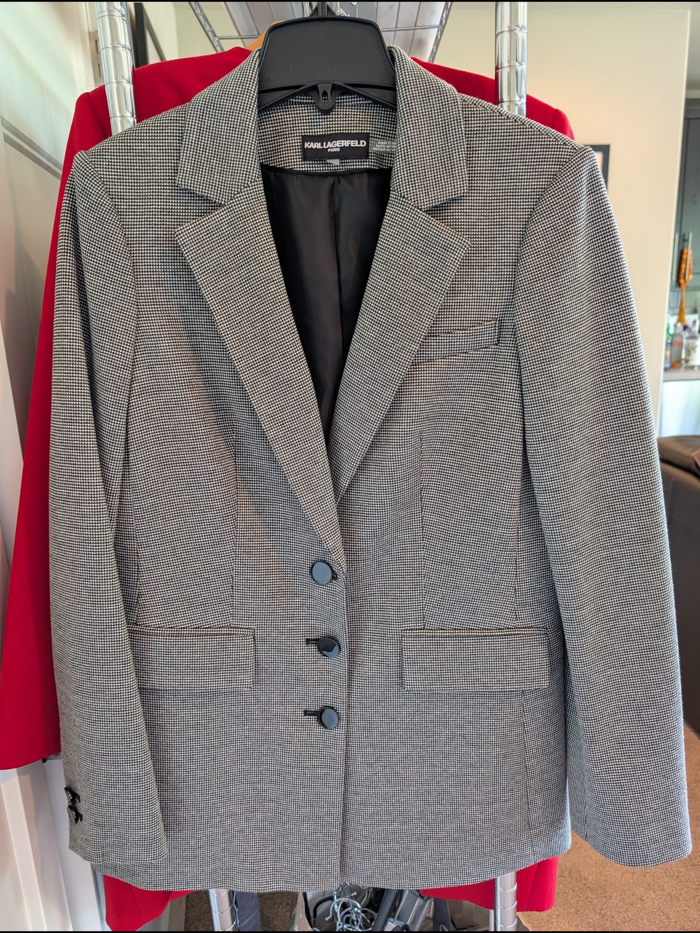 Karl Lagerfeld Black and White Micro-Check Blazer